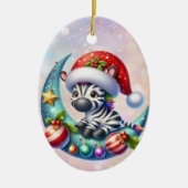 Schattigee Santa Hat Zebra Moon en Sleigh Kinder Keramisch Ornament (Voorkant)