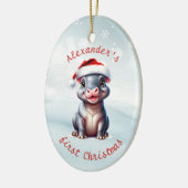 Schattigee Santa Hoed Hippopotamus Eerste Kerstmis Keramisch Ornament (Links)