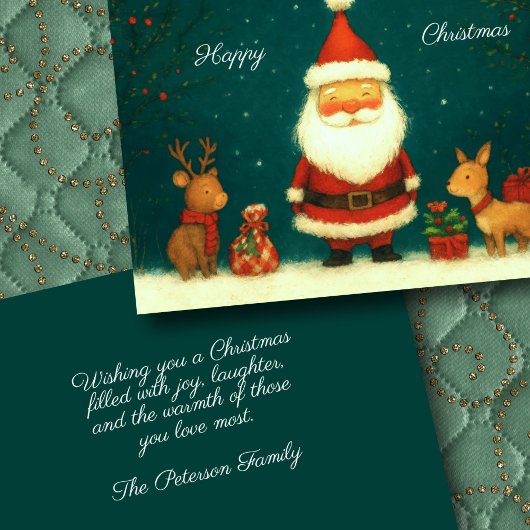 Schattigee Santa Illustratie met Dieren Kaart