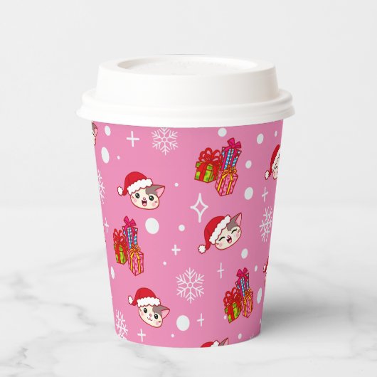 Schattigee Santa Katten Roze Kerst Party Cups Papieren Bekers (Links)