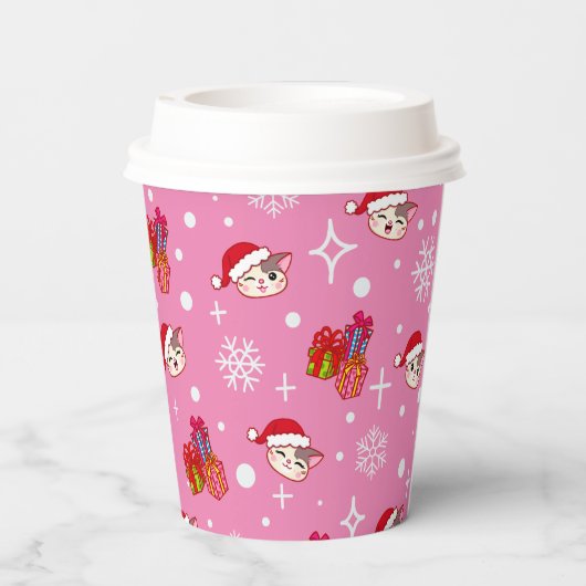 Schattigee Santa Katten Roze Kerst Party Cups Papieren Bekers (Achterkant)