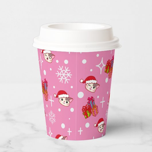 Schattigee Santa Katten Roze Kerst Party Cups Papieren Bekers (Rechts)