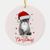 Schattigee Santa Kitten Meowy Kerst Keramisch Ornament (Voorkant)