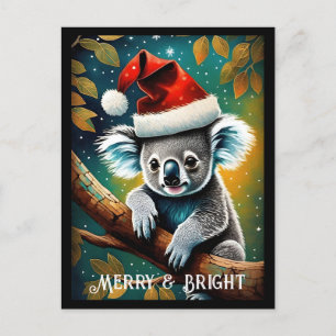 Schattigee Santa Koala op boomtak Kerstmis Briefkaart