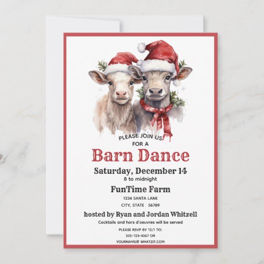Schattigee Santa Koeien Barn Dance Xmas Party Invi Kaart (Voorkant)