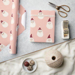 Schattigee Santa Merry Christmas Roze achtergrond Cadeaupapier