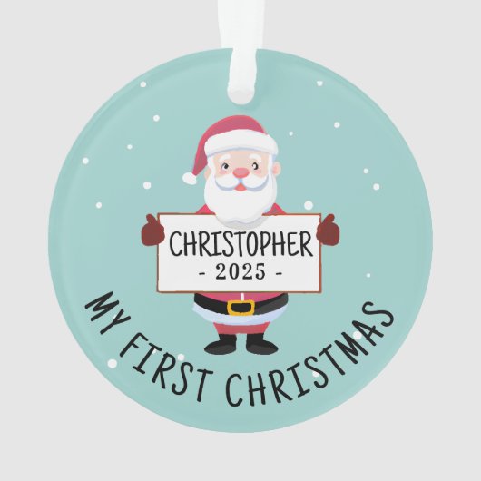 Schattigee Santa Mijn eerste Kerstmis Aangepaste N Ornament (achterkant)