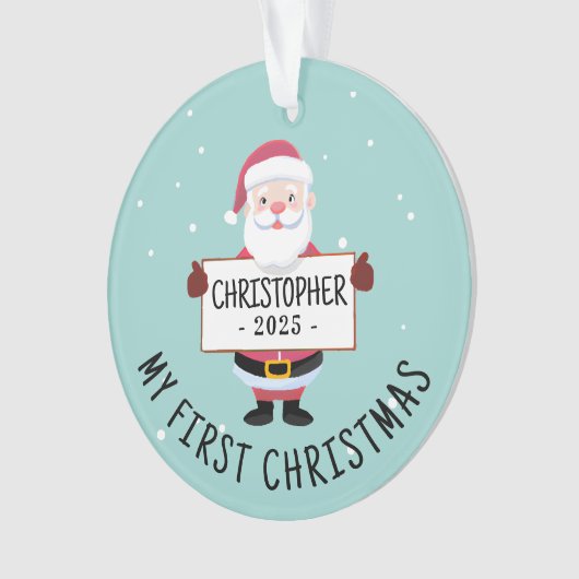 Schattigee Santa Mijn eerste Kerstmis Aangepaste N Ornament (voorkant)
