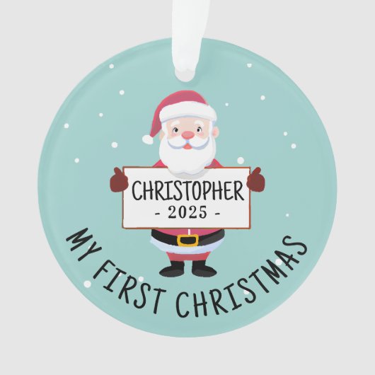 Schattigee Santa Mijn eerste Kerstmis Aangepaste N Ornament (voorkant)