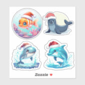Schattigee Santa Ocean Animals Custom-Cut Vinyl St Sticker (Vel)