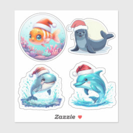 Schattigee Santa Ocean Animals Custom-Cut Vinyl St Sticker
