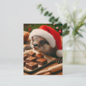 Schattigee Santa Otter Met Brownies voor Kerstmis Briefkaart (Staand voorkant)