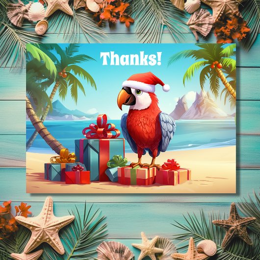 Schattigee Santa Parrot Tropical Beach Kerst Bedankkaart