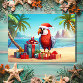 Schattigee Santa Parrot Tropical Beach Kerst Bedankkaart