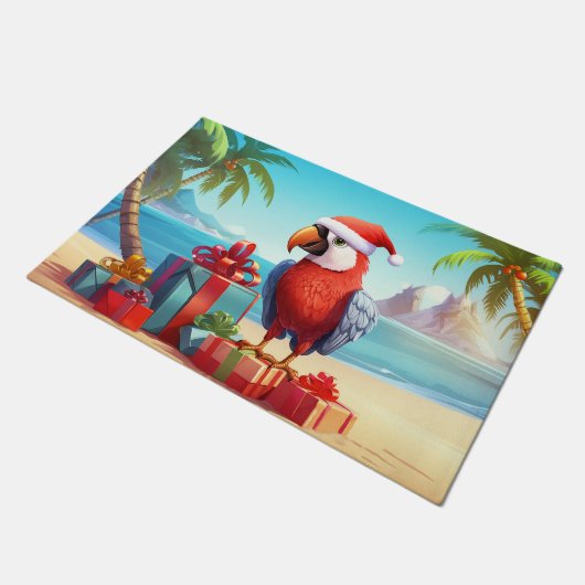 Schattigee Santa Parrot Tropical Beach Kerst Deurmat (Schuin)