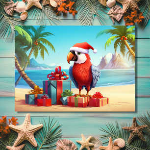 Schattigee Santa Parrot Tropical Beach Kerst Feestdagen Kaart