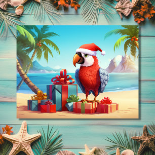 Schattigee Santa Parrot Tropical Beach Kerst Feestdagenkaart