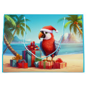 Schattigee Santa Parrot Tropical Beach Kerst Groot Cadeauzakje (Voorkant)