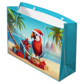 Schattigee Santa Parrot Tropical Beach Kerst Groot Cadeauzakje (Achterkant Gekanteld)