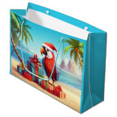 Schattigee Santa Parrot Tropical Beach Kerst Groot Cadeauzakje (Voorkant Gekanteld)