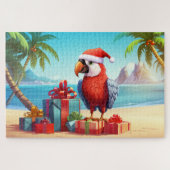 Schattigee Santa Parrot Tropical Beach Kerst Legpuzzel (Horizontaal)