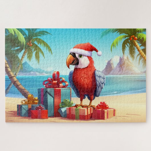 Schattigee Santa Parrot Tropical Beach Kerst Legpuzzel (Horizontaal)