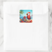 Schattigee Santa Parrot Tropical Beach Kerst Vierkante Sticker (Tas)
