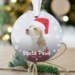 Schattigee Santa Paws Pet Christmas Foto Ornament<br><div class="desc">Vier het feestelijke seizoen met een schattig huisdier foto kerst ornament. Design beschikt over de grappige tekst 'Santa Paws',  uw huisdieren naam en jaar. Versierd met schattige kleine witte pootafdrukken die het afbeelding omlijsten.</div>