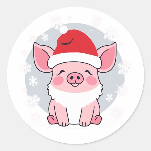 Schattigee Santa Piglet, Vakantie Piggie Ronde Sticker (Voorkant)