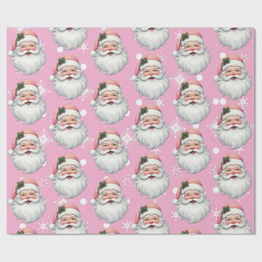 Schattigee Santa Pink Christmas Snowflakes Cadeaupapier (Vlak)