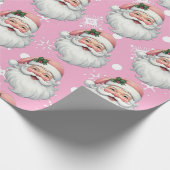 Schattigee Santa Pink Christmas Snowflakes Cadeaupapier (Hoek)