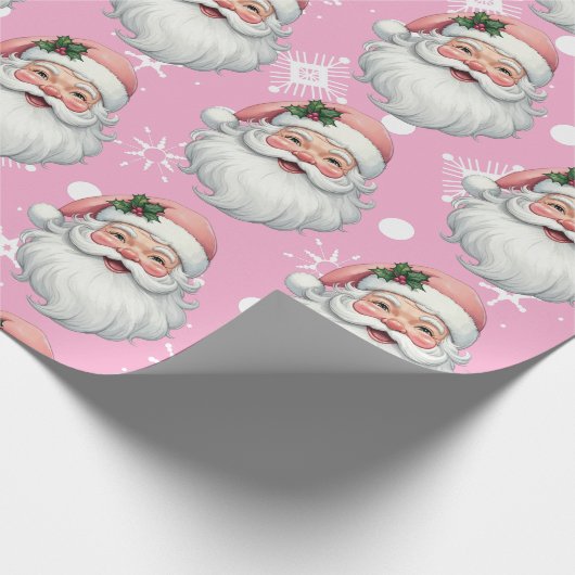 Schattigee Santa Pink Christmas Snowflakes Cadeaupapier (Hoek)