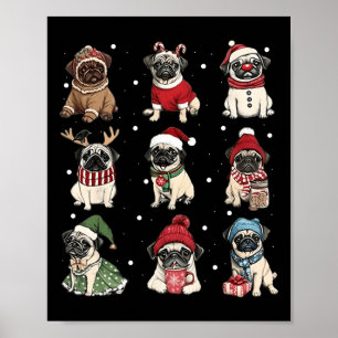 Schattigee Santa Pug Funny Xmas Lights Dogs Lover  Poster