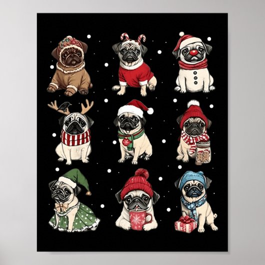 Schattigee Santa Pug Funny Xmas Lights Dogs Lover  Poster (Voorkant)