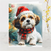 Schattigee Santa Puppy met kerstboom Kaart (Gele Bloem)