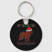 Schattigee Santa Red Plaid Franse Bulldog Light Le Sleutelhanger (Voorkant)