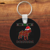 Schattigee Santa Red Plaid Franse Bulldog Light Le Sleutelhanger (Voorkant)