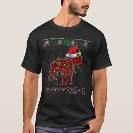 Schattigee Santa Red Plaid Franse Bulldog Light Le T-shirt (Voorkant)