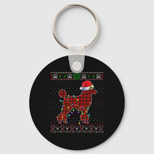 Schattigee Santa Red Plaid Poodle Light Lelijke Ke Sleutelhanger (Voorkant)