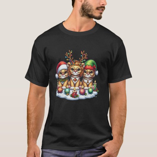 Schattigee Santa Reindeer Elf Lion Christmas Vrouw T-shirt (Voorkant)
