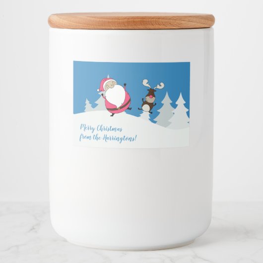 Schattigee Santa & Rendier aangepaste tekst voedse Voedselcontainer Etiket (Voorkant)