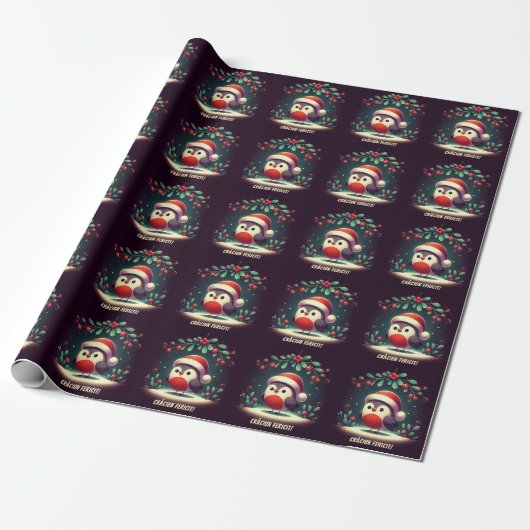 Schattigee Santa Robins Cadeaupapier (Uitgerold)