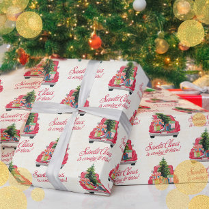 Schattigee Santa  rode vrachtwagen met geschenken Cadeaupapier