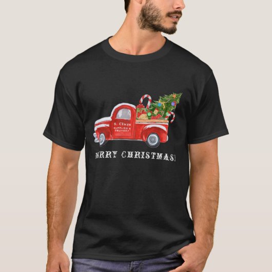 Schattigee Santa  Rode Vrachtwagen Vrolijk Kerstfe T-shirt (Voorkant)