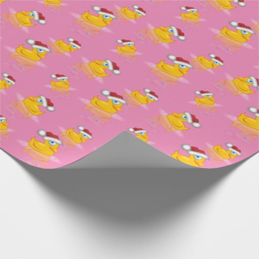 Schattigee Santa Rubber Duck op hete roze achtergr Cadeaupapier (Hoek)