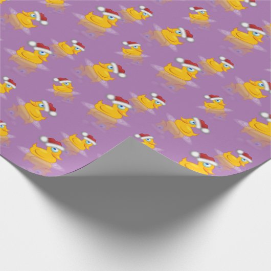 Schattigee Santa Rubber Duck op Lavendel Achtergro Cadeaupapier (Hoek)