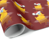 Schattigee Santa Rubber Duck op Maroon Achtergrond Cadeaupapier (Rol Hoek)