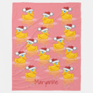 Schattigee Santa Rubber Ducks op hete roze achterg Fleece Deken