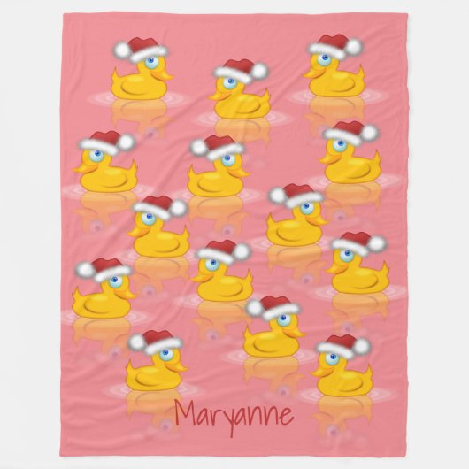 Schattigee Santa Rubber Ducks op hete roze achterg Fleece Deken (Voorkant)