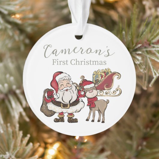 Schattigee Santa & Rudolph Eerste Kerstmis aangepa Ornament (Boom)